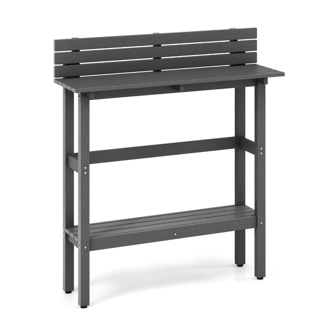 Outdoor bar table with shelf & adjustable foot pads patio high table 122 x 39 x 136 cm gray