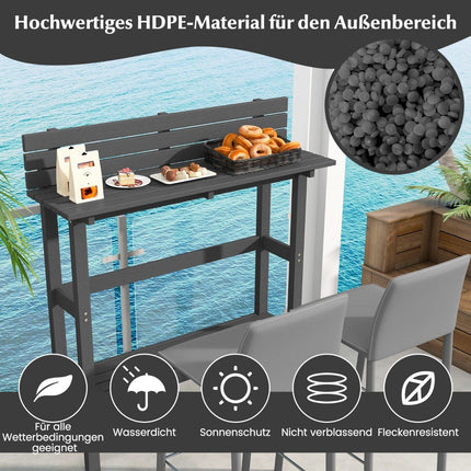 Outdoor bar table with shelf & adjustable foot pads patio high table 122 x 39 x 136 cm gray