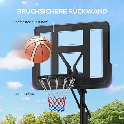Adjustable outdoor basketball hoop with wheels, 230-305 cm