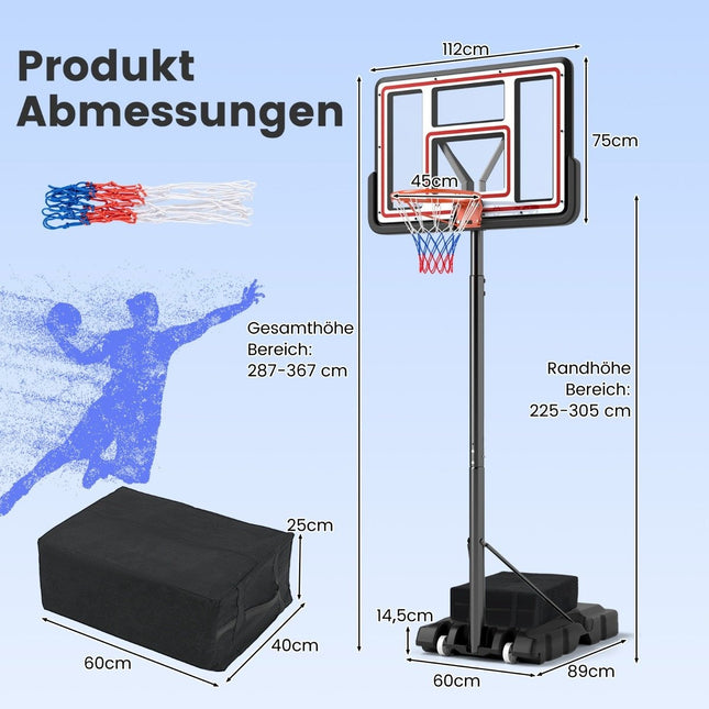 Outdoor basketball hoop with stand & hand crank & weight bag & 2 nets basketball stand
