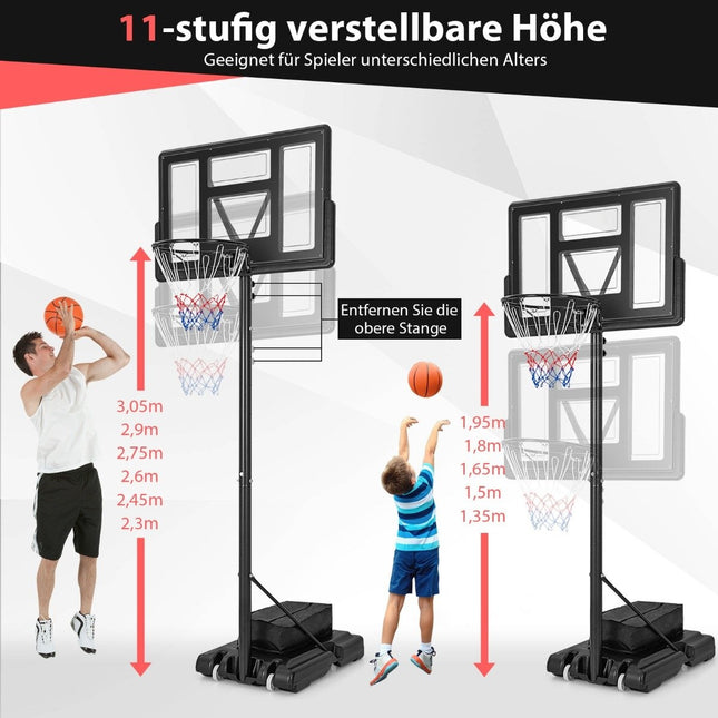 Outdoor basketball hoop with stand & nets 135-305 cm height-adjustable basketball stand