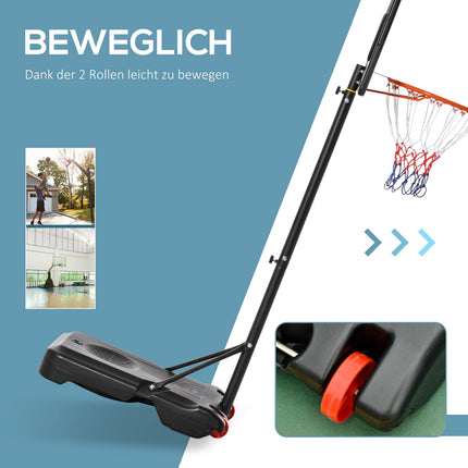 Outdoor basketbalstandaard met wielen, 160-210 cm in hoogte verstelbaar Basketbalring met standaard, 83x59cm achterwand, voor tieners in achtertuinen, tuinen, garages