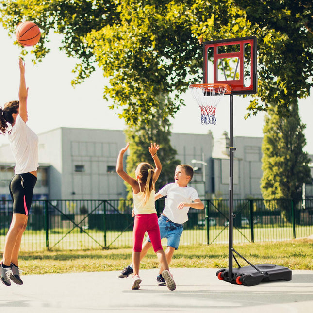 Height adjustable basketball hoop with wheels for teenagers