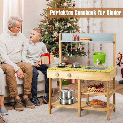 Outdoor children's mud kitchen with water function & hooks & removable shelf play kitchen