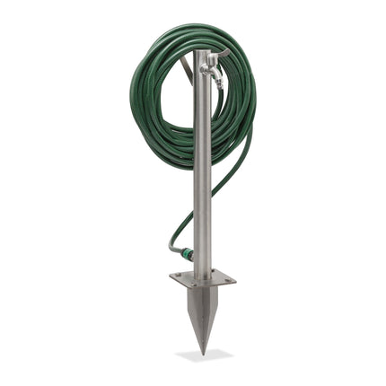 Outdoor faucet with hose holder
