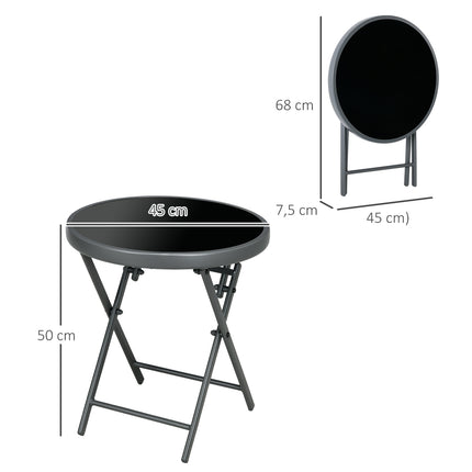 Black folding glass table - Compact for balcony & living room