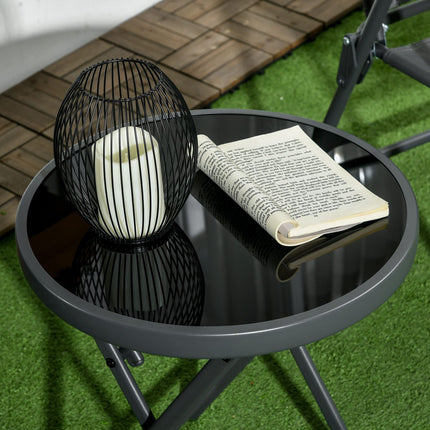 Black folding glass table - Compact for balcony & living room