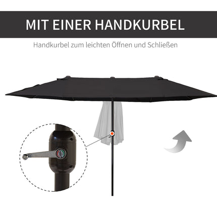 Outsunny Parasol Tuinparaplu Marktparaplu Dubbele parasol Patioparaplu met handslinger Zwart Ovaal 460 x 270 x 240 cm
