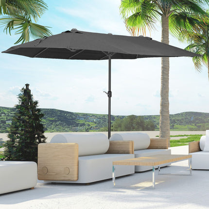 Outsunny Parasol Tuinparaplu Marktparaplu Dubbele parasol Patioparaplu met handslinger Zwart Ovaal 460 x 270 x 240 cm