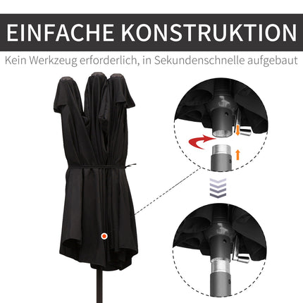 Outsunny Parasol Tuinparaplu Marktparaplu Dubbele parasol Patioparaplu met handslinger Zwart Ovaal 460 x 270 x 240 cm