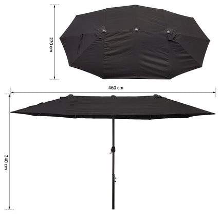 Outsunny Parasol Tuinparaplu Marktparaplu Dubbele parasol Patioparaplu met handslinger Zwart Ovaal 460 x 270 x 240 cm