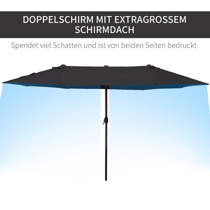 Outsunny Parasol Tuinparaplu Marktparaplu Dubbele parasol Patioparaplu met handslinger Zwart Ovaal 460 x 270 x 240 cm
