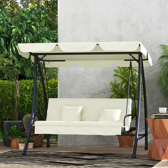 2-in-1 reclining 3-seat garden swing, cream white, 240 kg load