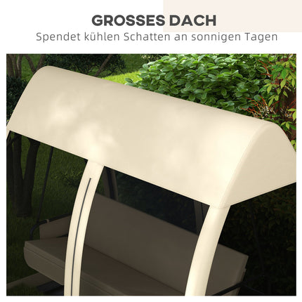 Outsuuny 2 in 1 Hollywood-schommel met ligfunctie, 3-zits tuinschommel met luifel, klamboe, schommelbank belastbaar tot 300 kg, tuinligstoel voor tuin, terras, 240 x 140 x 197 cm, koffie