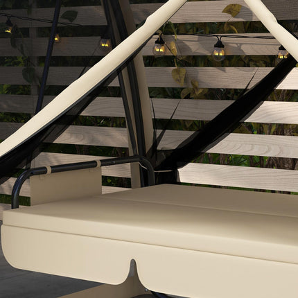 Outsuuny 2 in 1 Hollywood-schommel met ligfunctie, 3-zits tuinschommel met luifel, klamboe, schommelbank belastbaar tot 300 kg, tuinligstoel voor tuin, terras, 240 x 140 x 197 cm, koffie
