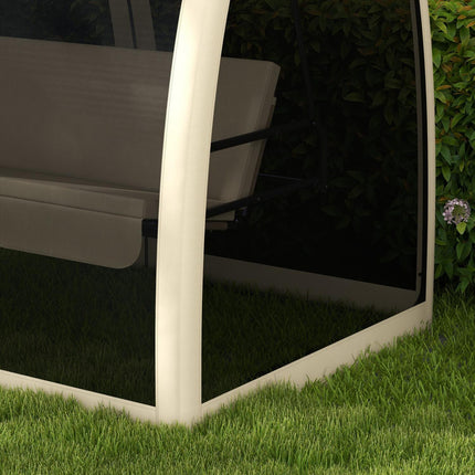Outsuuny 2 in 1 Hollywood-schommel met ligfunctie, 3-zits tuinschommel met luifel, klamboe, schommelbank belastbaar tot 300 kg, tuinligstoel voor tuin, terras, 240 x 140 x 197 cm, koffie