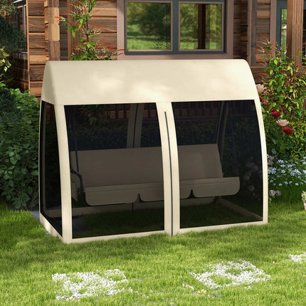 Outsuuny 2 in 1 Hollywood-schommel met ligfunctie, 3-zits tuinschommel met luifel, klamboe, schommelbank belastbaar tot 300 kg, tuinligstoel voor tuin, terras, 240 x 140 x 197 cm, koffie