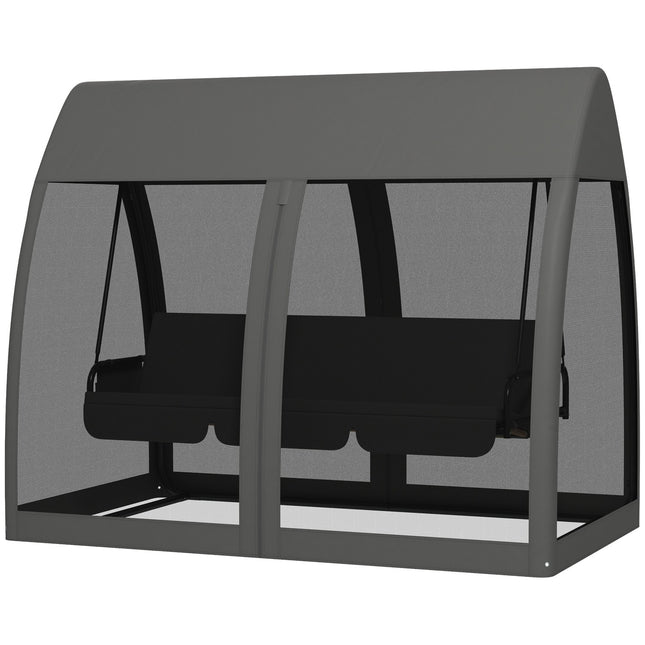 2-in-1 Gray Garden swing bench, reclining 3-seater with canopy