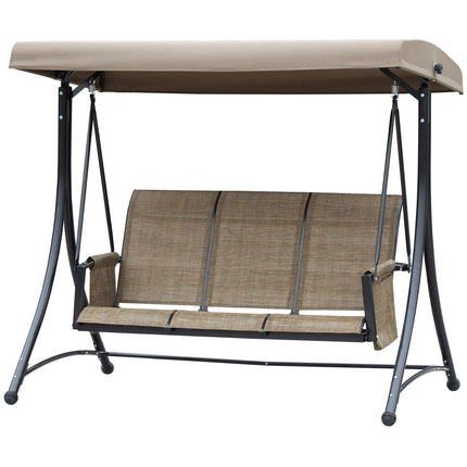 Outsuuny Hollywood-schommel met zijvak, 3-zits tuinschommel met verstelbare zonnekap, schommelbank belastbaar tot 300 kg, voor tuin, terras, 196 x 128 x 172 cm, bruin Aosom