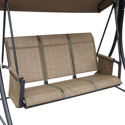 Outsuuny Hollywood-schommel met zijvak, 3-zits tuinschommel met verstelbare zonnekap, schommelbank belastbaar tot 300 kg, voor tuin, terras, 196 x 128 x 172 cm, bruin Aosom