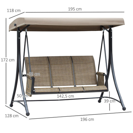 Outsuuny Hollywood-schommel met zijvak, 3-zits tuinschommel met verstelbare zonnekap, schommelbank belastbaar tot 300 kg, voor tuin, terras, 196 x 128 x 172 cm, bruin Aosom