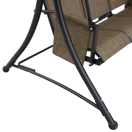 Outsuuny Hollywood-schommel met zijvak, 3-zits tuinschommel met verstelbare zonnekap, schommelbank belastbaar tot 300 kg, voor tuin, terras, 196 x 128 x 172 cm, bruin Aosom