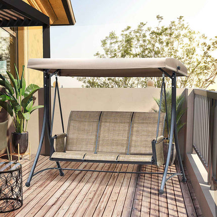 Outsuuny Hollywood-schommel met zijvak, 3-zits tuinschommel met verstelbare zonnekap, schommelbank belastbaar tot 300 kg, voor tuin, terras, 196 x 128 x 172 cm, bruin Aosom