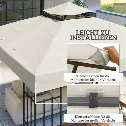 Outsuuny vervangend dak voor tuinpaviljoen 3x3m waterdicht paviljoendak dubbel dak vervangende hoes voor tuinpaviljoen Oxford stof vervangingsonderdelen 370 gsm lichtgrijs