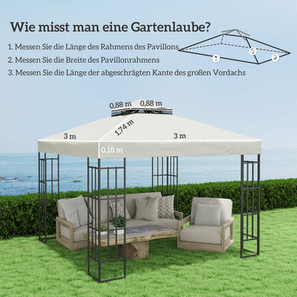 Outsuuny vervangend dak voor tuinpaviljoen 3x3m waterdicht paviljoendak dubbel dak vervangende hoes voor tuinpaviljoen Oxford stof vervangingsonderdelen 370 gsm lichtgrijs
