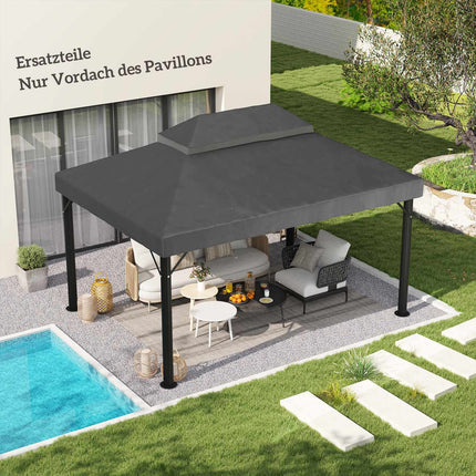 Outsuuny vervangingsdak voor paviljoen 3 x 4 m waterdicht paviljoendak dubbel dak vervangende afdekking voor tuinpaviljoen Oxford stof vervangende onderdelen 370 gsm donkergrijs