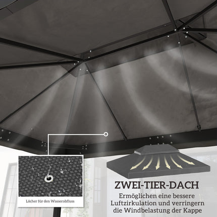 Outsuuny vervangingsdak voor paviljoen 3 x 4 m waterdicht paviljoendak dubbel dak vervangende afdekking voor tuinpaviljoen Oxford stof vervangende onderdelen 370 gsm donkergrijs