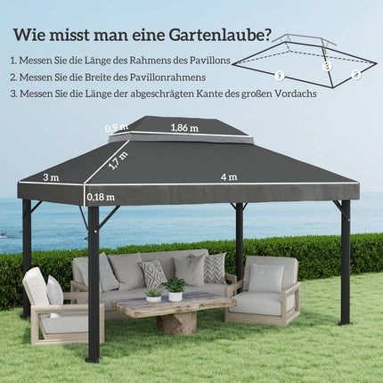 Outsuuny vervangingsdak voor paviljoen 3 x 4 m waterdicht paviljoendak dubbel dak vervangende afdekking voor tuinpaviljoen Oxford stof vervangende onderdelen 370 gsm donkergrijs