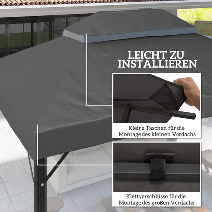 Outsuuny vervangingsdak voor paviljoen 3 x 4 m waterdicht paviljoendak dubbel dak vervangende afdekking voor tuinpaviljoen Oxford stof vervangende onderdelen 370 gsm donkergrijs