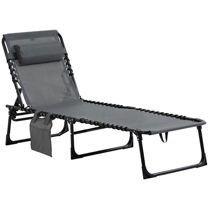 Outsuuny opvouwbare ligstoel tuinligstoel met kussen, zijvak, ligstoel met 5-voudig verstelbare rugleuning, weerbestendige campingligstoel belastbaar tot 120 kg, voor tuinstrandzwembad, grijs