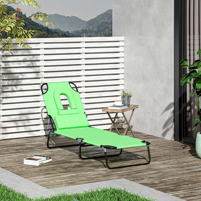 Folding sun lounger, adjustable, weatherproof, green