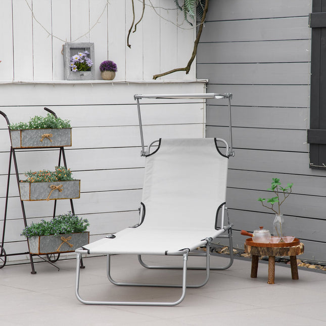 Folding sun lounger with 4-position backrest and roof