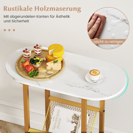 Oval 2-Tier Side Table with Magazine Rack, White