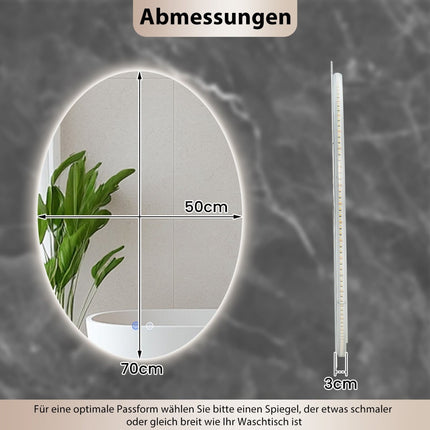 Oval Bathroom Mirror 70x50 cm, LED, Anti-Fog, Dimmable