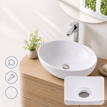 Oval Ceramic Countertop Washbasin, 41 x 34 cm, White