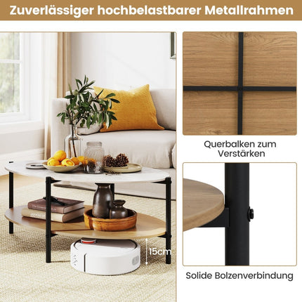Oval Coffee Table, Marble Look, Metal Frame, 2-Tier, 105x65x43 cm