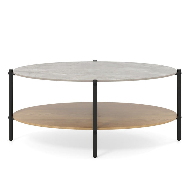 Oval Coffee Table, Marble Look, Metal Frame, 2-Tier, 105x65x43 cm