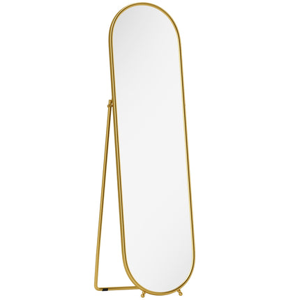 Oval Full-Length Mirror, Freestanding Metal Frame, Gold, 50x180cm