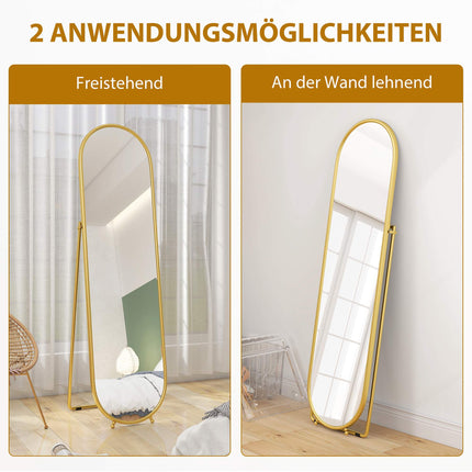 Oval Full-Length Mirror, Freestanding Metal Frame, Gold, 50x180cm
