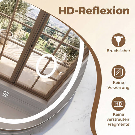 Oval LED Bathroom Mirror, Dimmable, 60x50 cm, 3 Light Colors