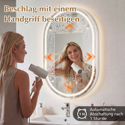 Oval LED Bathroom Mirror with Anti-Fog and Adjustable Light