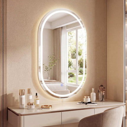 Oval LED Bathroom Mirror with Anti-Fog and Adjustable Light