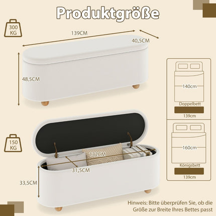 Oval Storage Bench with Hinged Lid, 150L Capacity