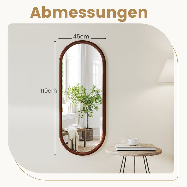 Oval Wall Mirror, 110x45 cm, Solid Wood Frame