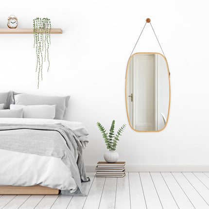 Oval mirror with strap