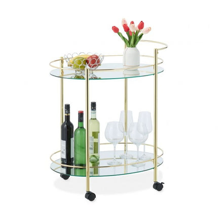 Oval serving trolley gold-coloured